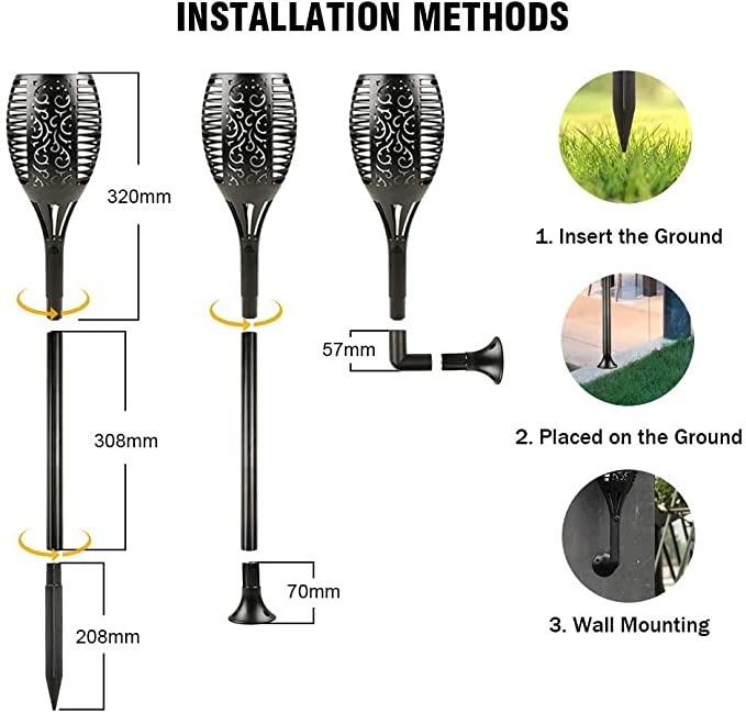 Instructions for installing decorative stakes with measurements and installation methods.