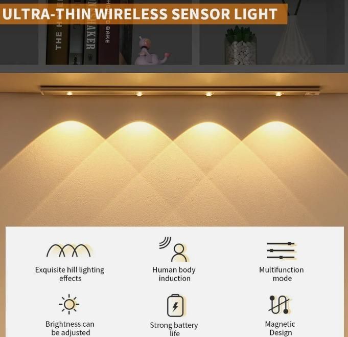 Ultra-thin wireless sensor light with glowing effect on a neutral background